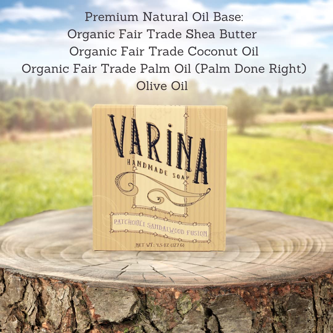 Varina Patchouli Sandalwood Soap - Gentle Cleansing for Sensitive Skin, Earthy Scents - 3 Pack Handmade Soap