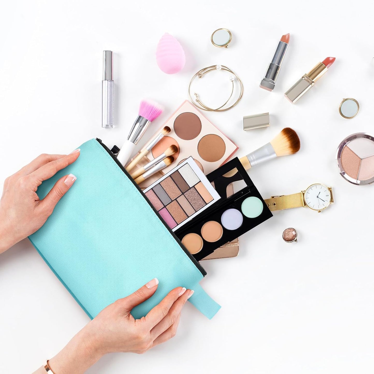 Saintrygo 30 Pcs Makeup Bag Travel Canvas Cosmetic Bag Bulk Multipurpose Small Makeup Pouch for Purse Portable Blank Zipper Toiletry Organizer DIY for Women Assorted Color(Novel,9.8 x 5 x 2 Inch)