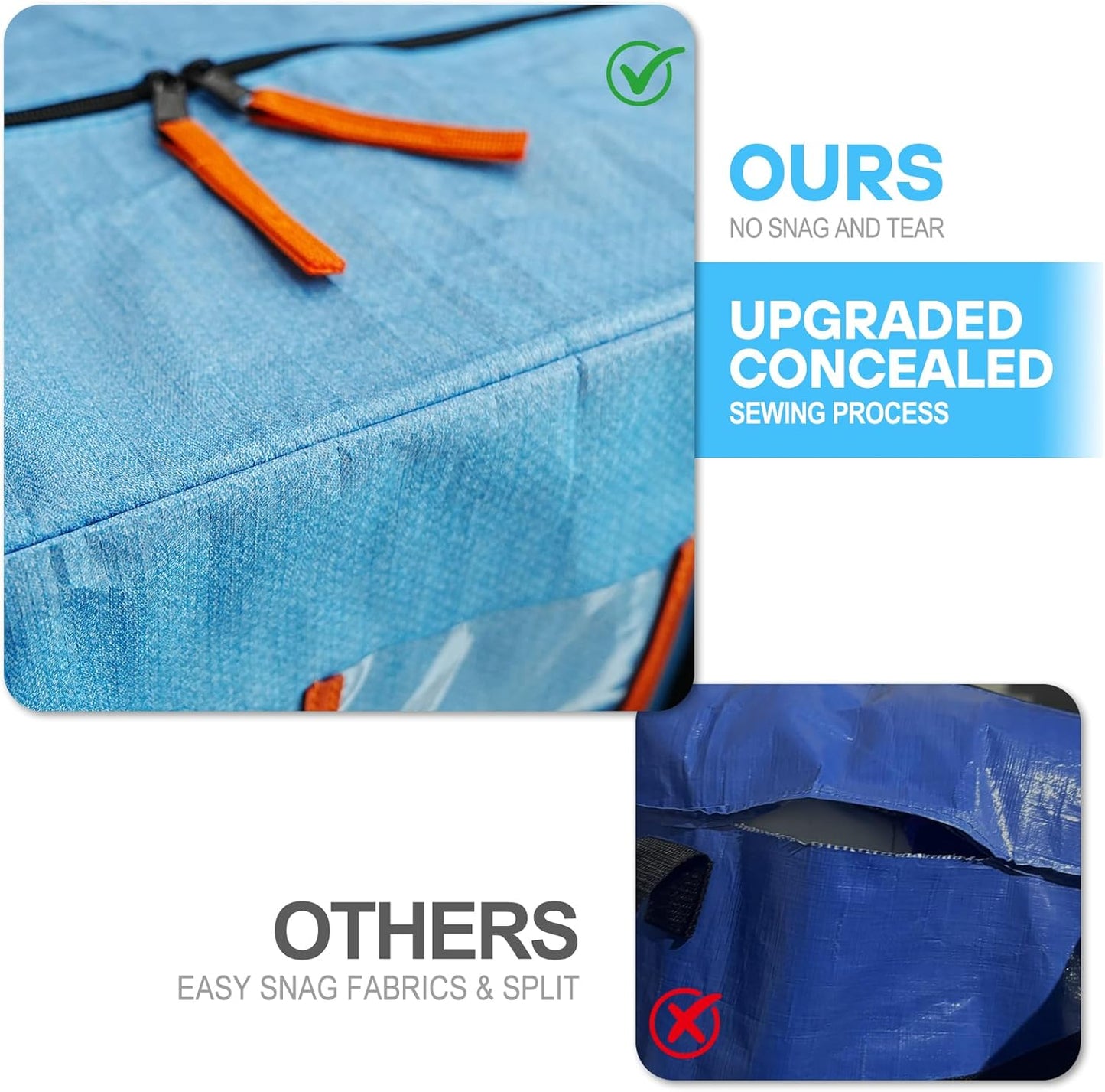 2 Pack Moving Bags, Heavy Duty Storage Bags with Zipper, Extra Large Packing Bags with Internal Compression Straps, Wrap Around Handles, Alternative to Moving Boxes, Blue and Black