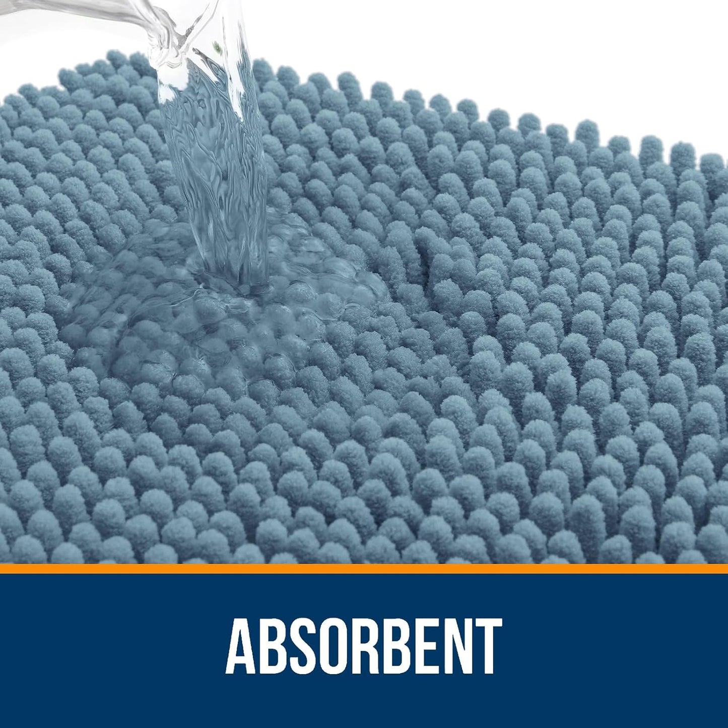 OLANLY Bathroom Rugs 59x24, Extra Soft Absorbent Chenille Bath Rugs, Rubber Backing Quick Dry, Machine Washable Bath Mats for Bathroom Floor, Tub and Shower, Home Decor Accessories, Airy Blue