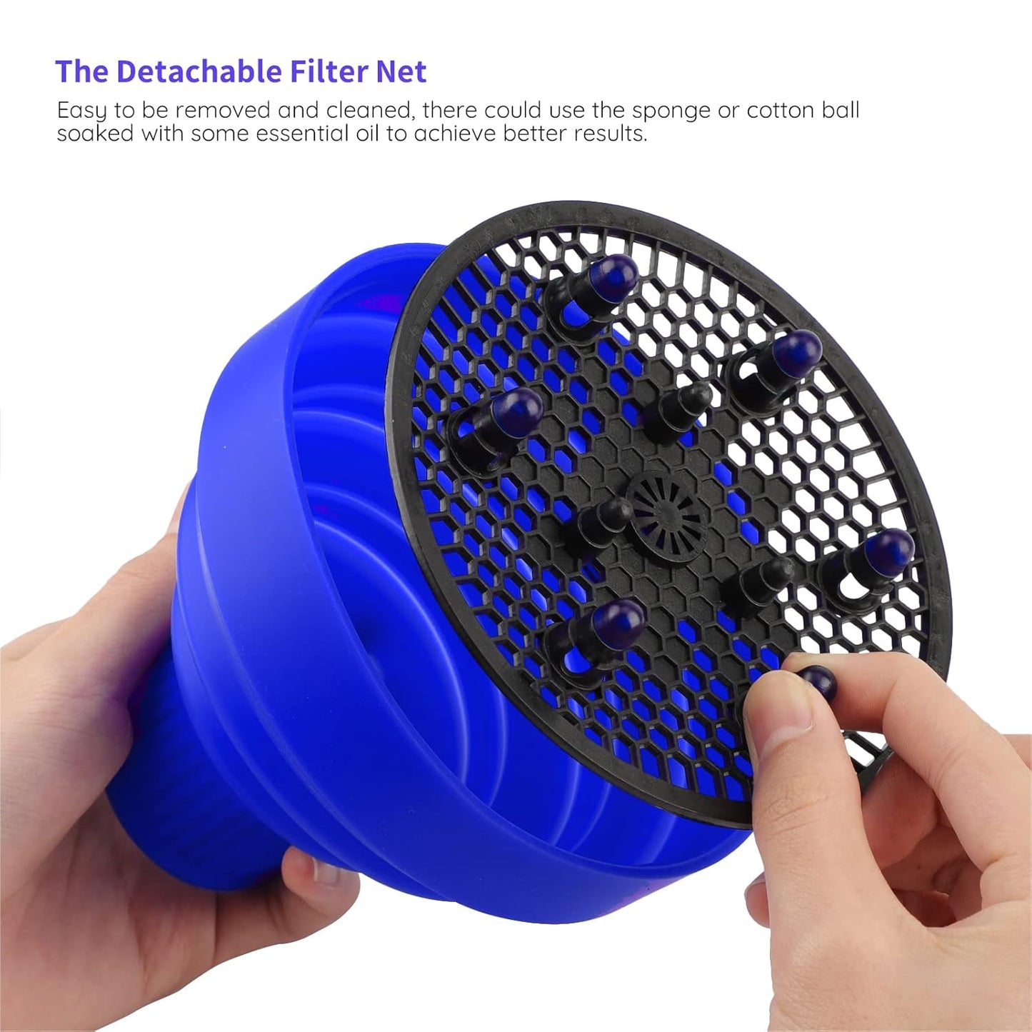 Foldable Blow Dryer Diffuser, Segbeauty Travel Hair-styling Hair Diffuser, Professional Dryer Diffuser Attachment for Natural Thick Curly Hair with Nozzle 1.54 to 1.69 inches - Blue