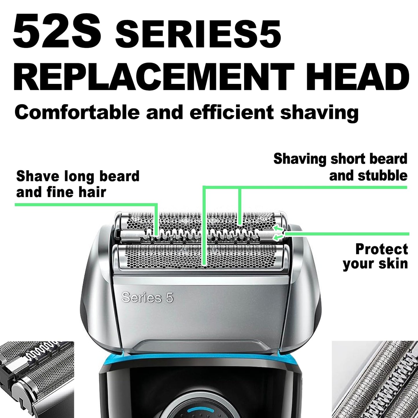 Series 5 52S Electric Shaver Replacement Head Compatible, 52S Replacement Electric Shaver Heads for Men Razor Shaving Blades Fit for Braun Series 5: 5090/5190cc, 5040/5140s, 5030s, 5147s, 5145s