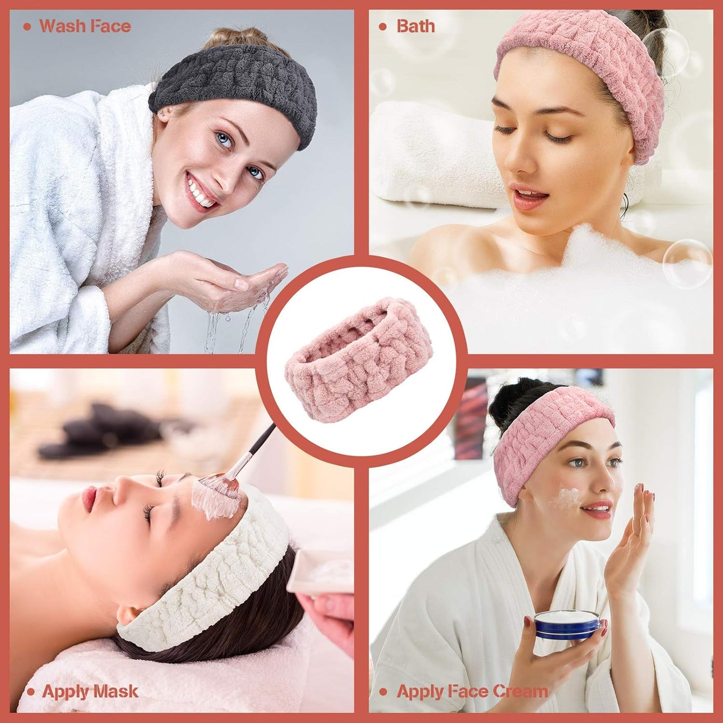 Chuangdi 3 Pieces Spa Headband for Women Facial Makeup Headband Soft Terry Cloth Hairband for Washing Face Mask Spa Shower Gifts(Pink, Milky-White, Dark Grey)