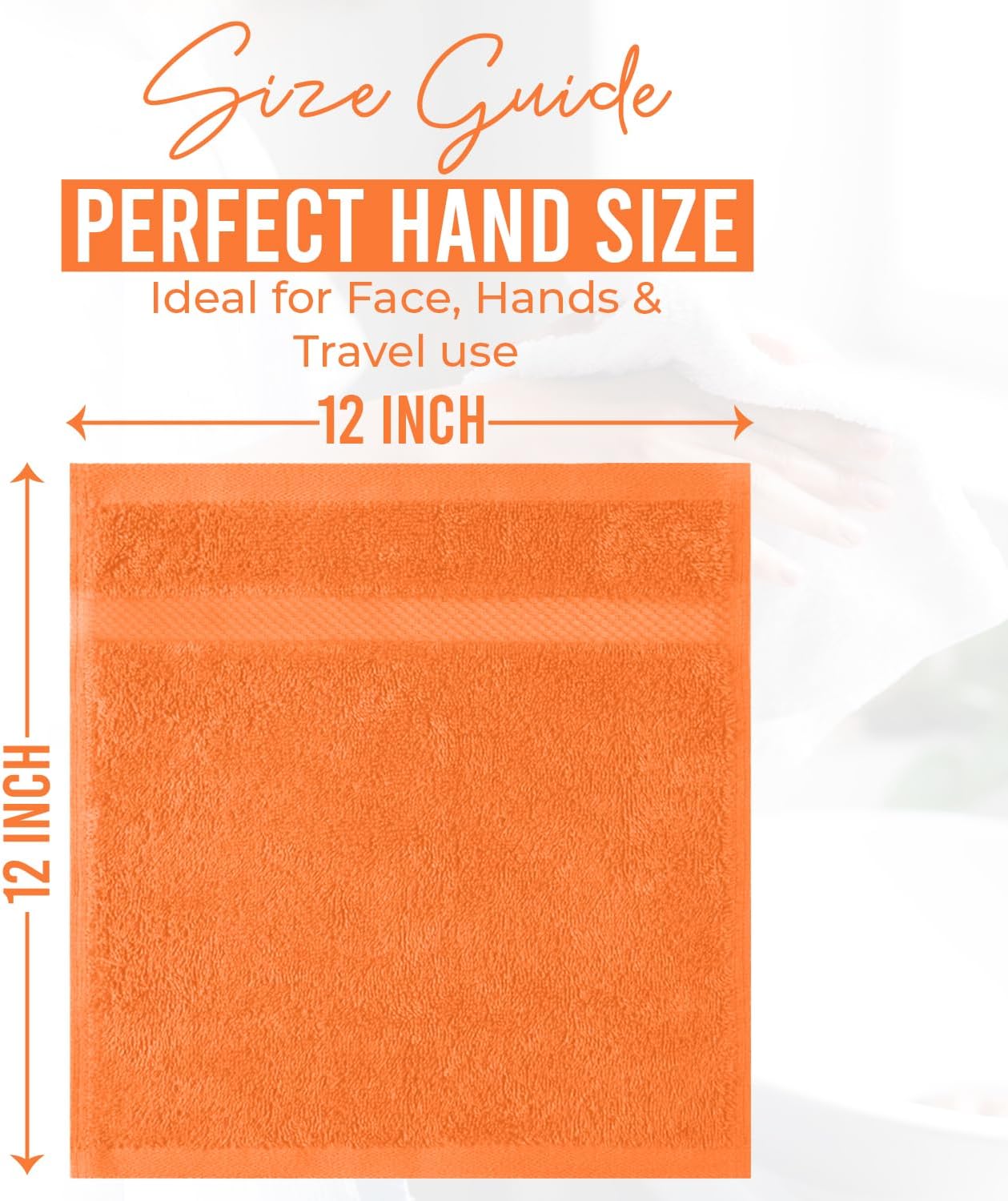 DAN RIVER 12-Pack Premium 100% Cotton Orange Face Towels – Reusable Face Towel Set, Soft & Absorbent Luxury WashCloths for Bathroom & Body – Hand and Face Towels, 550 GSM (12x12 in)