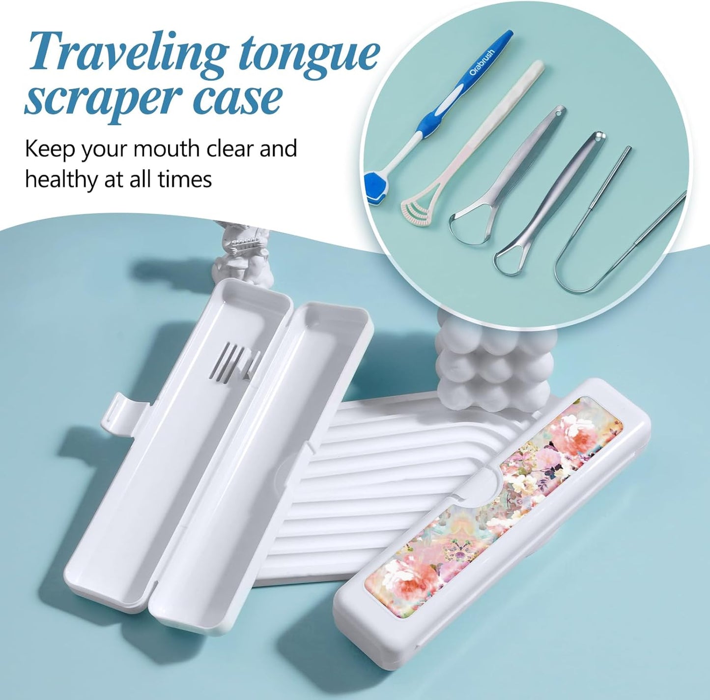 Toothbrush Travel Case - Colorful Pattern, Holder and Covers for Toothbrushes, Includes Tongue Scraper Case