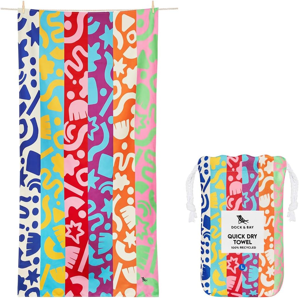 Dock & Bay Beach Towel - Quick Dry, Sand Free - Compact, Lightweight - 100% Recycled - Includes Bag - Power of Positivity - Large (160x90cm, 63x35)