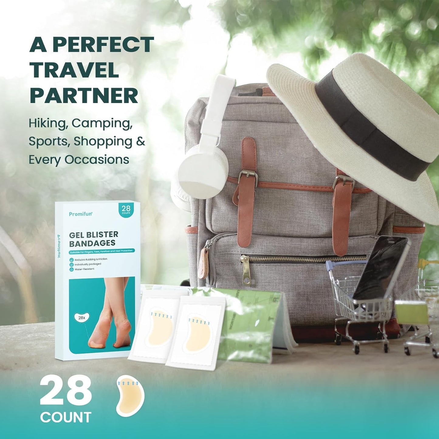 Blister Pads - 28 ct Water Resistant Hydrocolloid Bandages for Foot, Toe, Heel - Gel Blister Cushions for Prevention & Recovery, Spot Pack