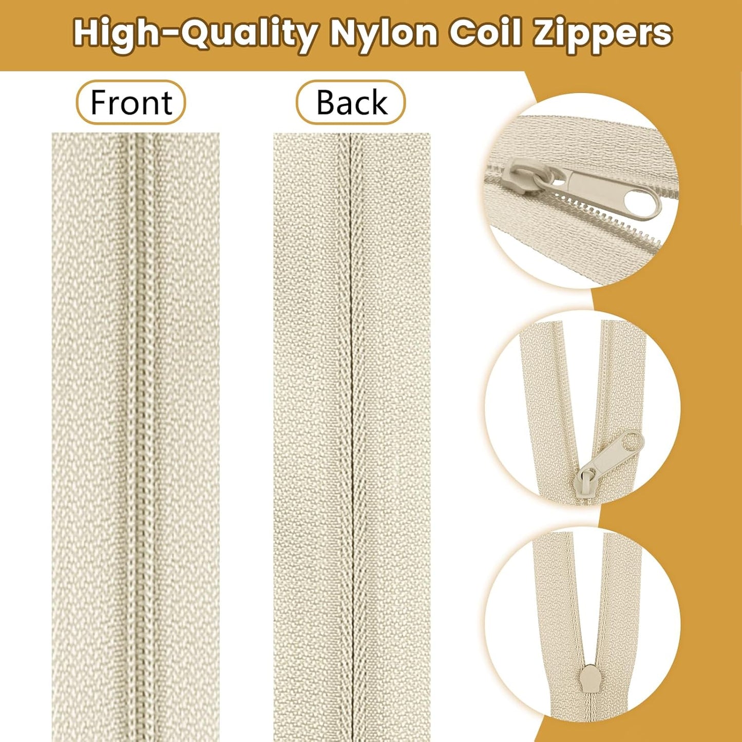 DOITEM 3 mm Nylon Endless Zipper Set with Slider - 14 Meter, 12.5 Yard, 5 Colors