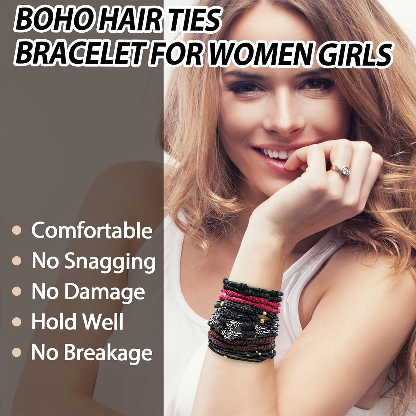 Boho Hair Ties For Girls, 20pcs Hair Tie Bracelet, Elastic Hair Ties, Hair Bands For Ponytails, Ponytail Holder For Daily Life, Sport, Cooking, Working