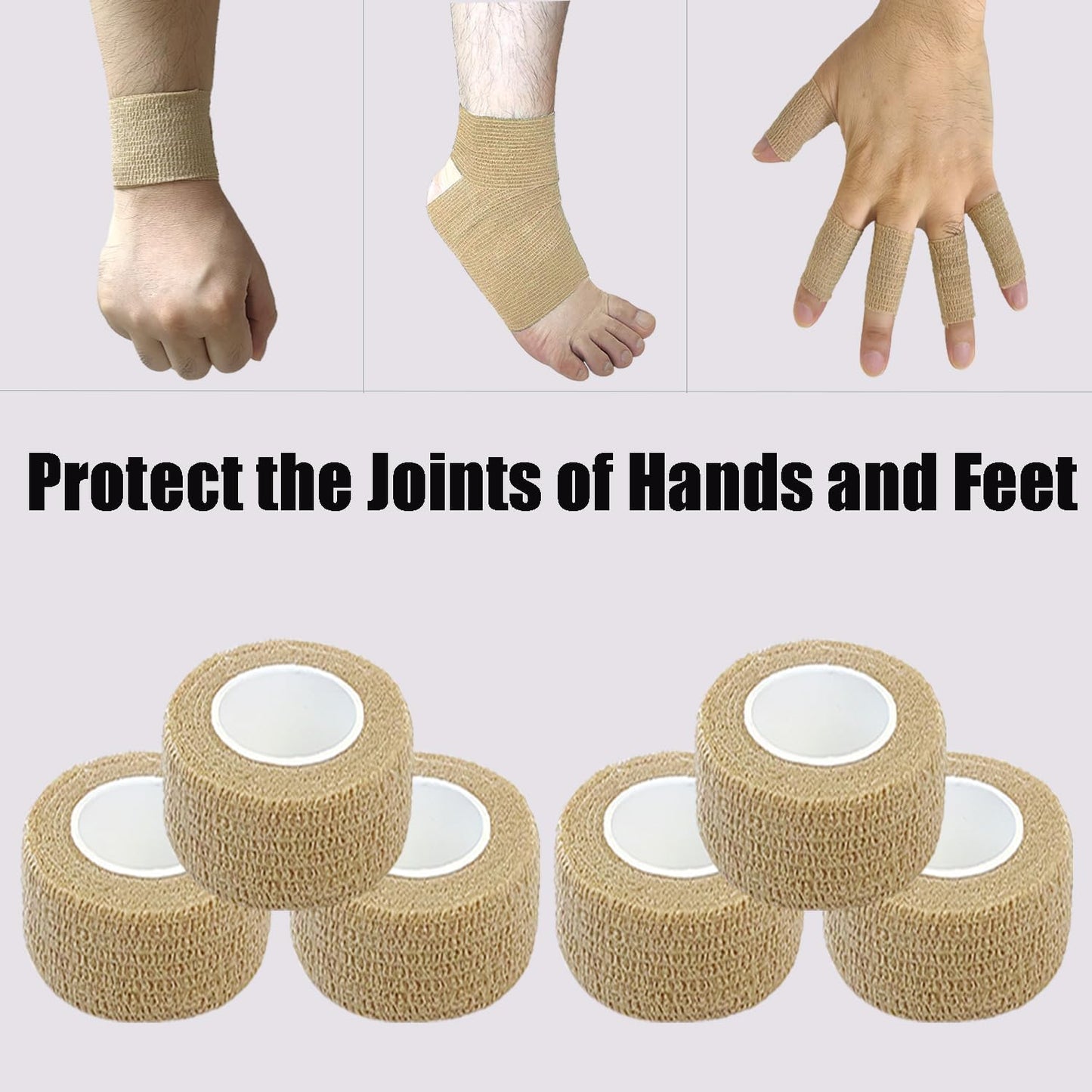 Hysiwen 6 Pack 1" x 5 Yards Self Adhesive Bandage Breathable Cohesive Wrap Self Adherent Vet Tape Self Stick Bandage Wrap for Sports, Athletic, Wrist, Ankle(Skin Color)