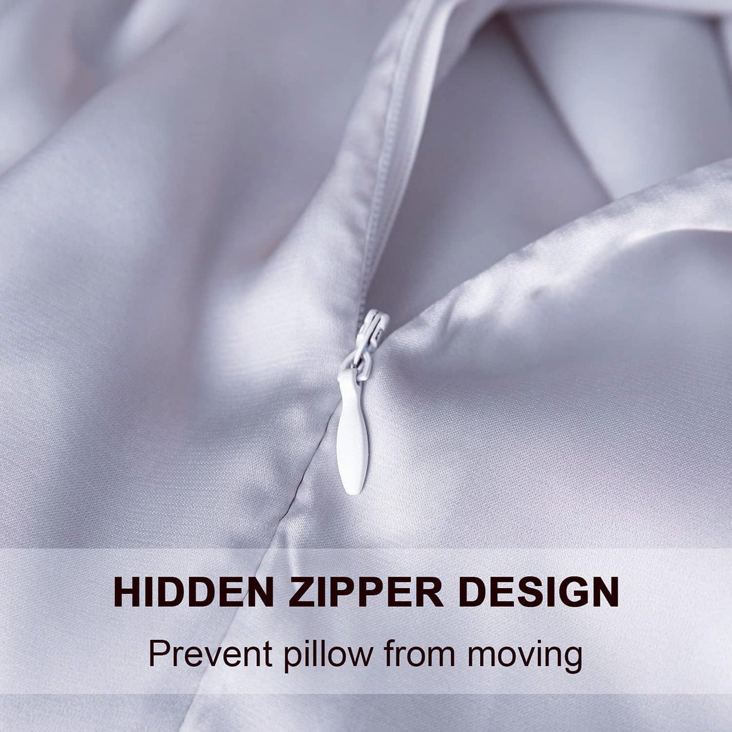 JUWENIN,Luxury Satin Pillowcase with Zipper (Silky Satin Pillow Case for Hair) Set of 2 (Standard, White)