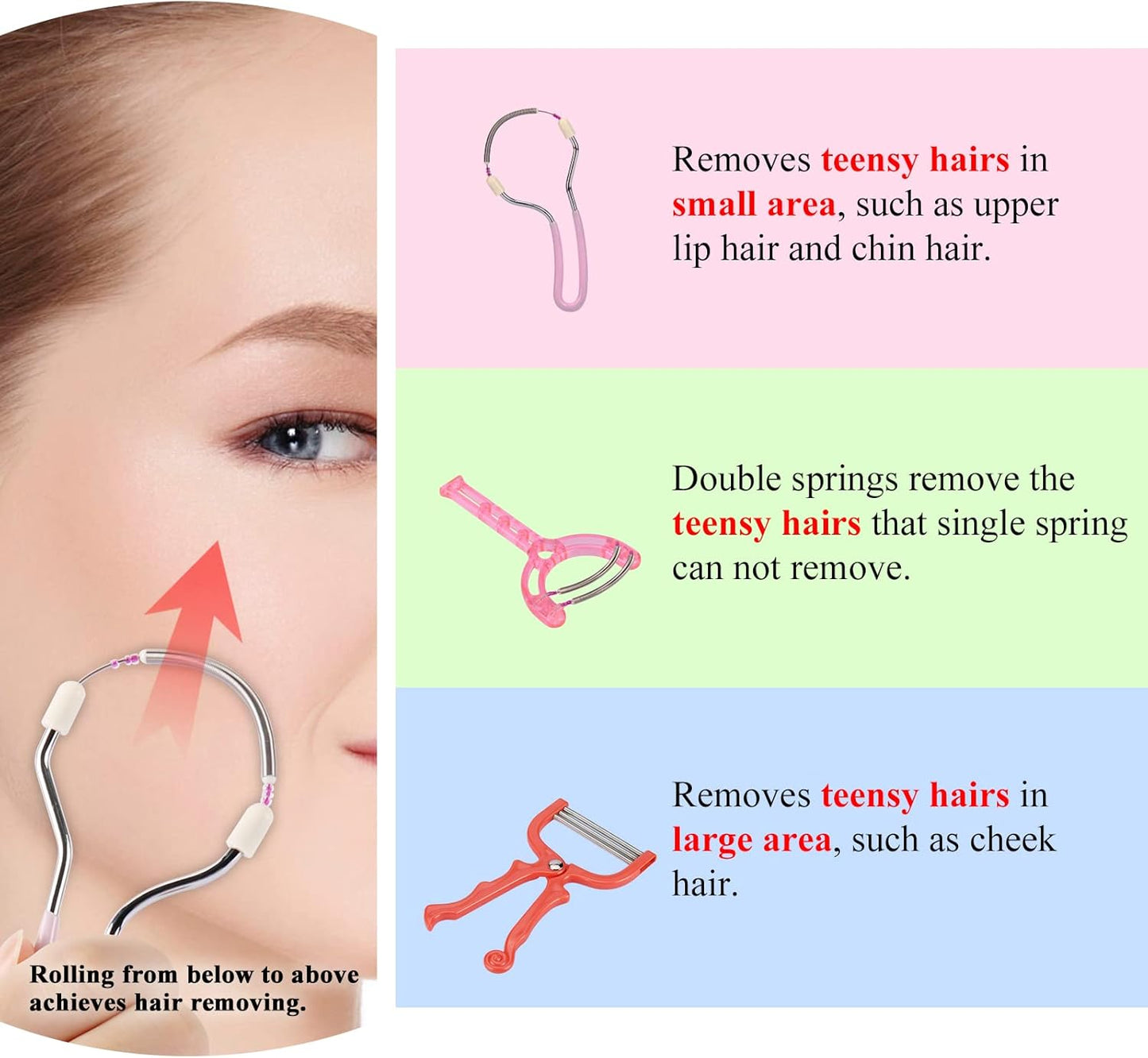 Ideal Swan Spring Hair Remover - 4 Pack Stainless Steel Spring Epilator - Facial Hair Remover for Women Face, Chin Hair, Upper Lip Hair, Spring Facial Hair Remover for Women Mustache