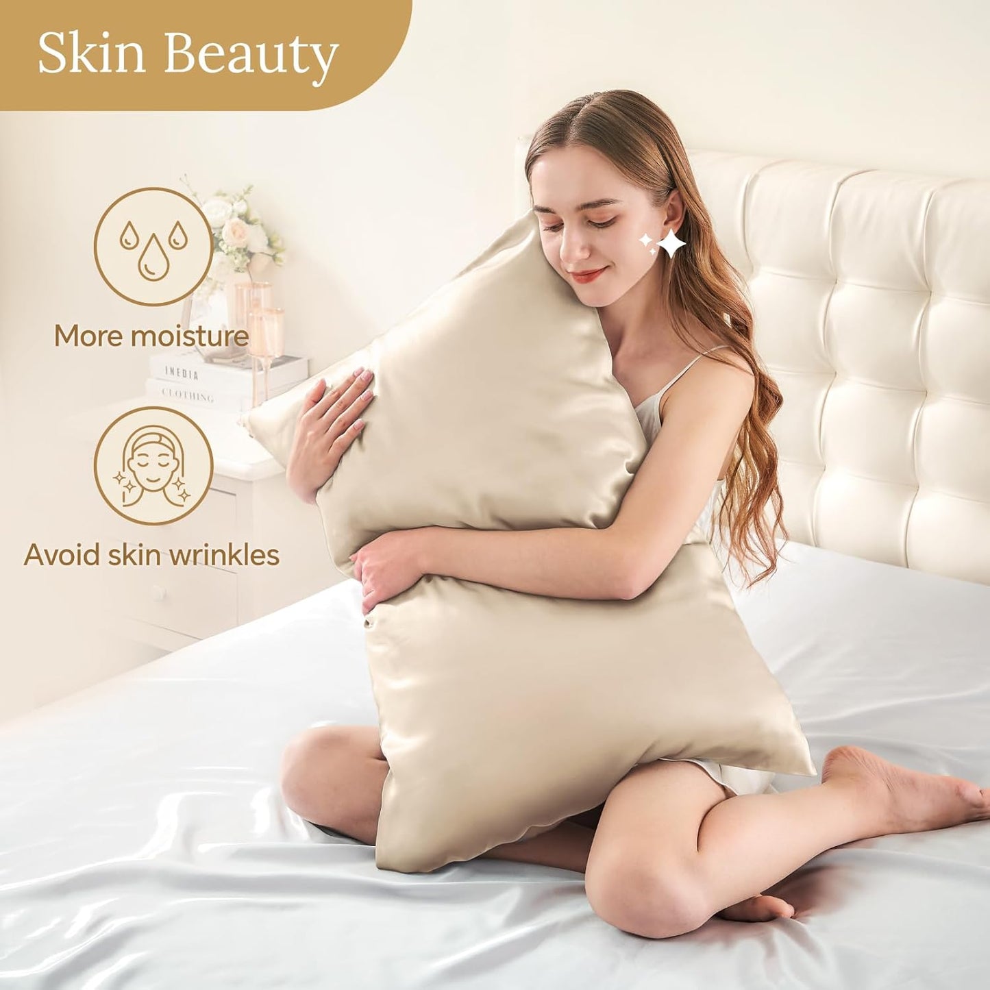 INFIIXSO Mulberry Silk Pillowcase for Hair and Skin, Silk Pillow Cases Queen Size with Hidden Zipper 20x30 Inches, Extraordinary Smooth and Soft Cooling Pillow Cases for Hot Sleepers(Beige, 1 Pack)