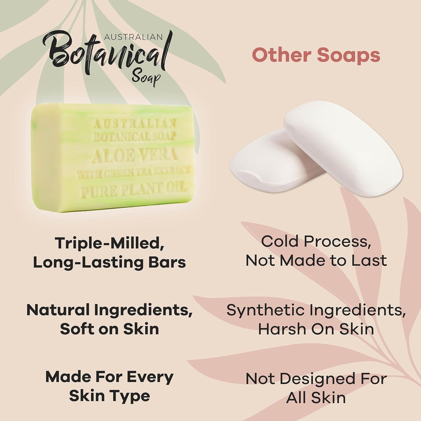 Australian Botanical Soap Aloe Vera with Green Tea Extract 6.6 oz Luxury Soap Bars Enriched with Shea Butter, Pack of 4