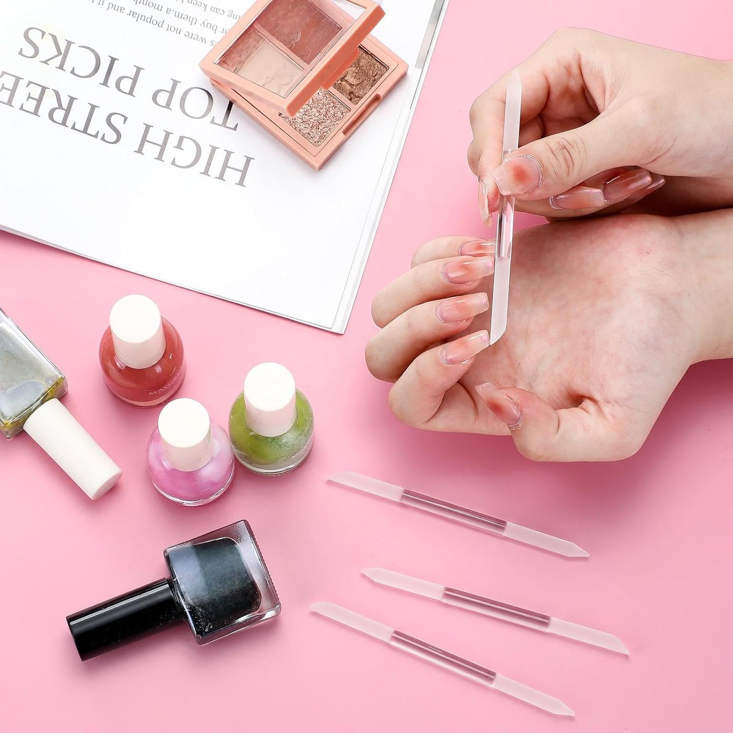 Maitys 6 Pieces Glass Cuticle Pusher Glass Cuticle Stick Set Double Sided Crystal Nail Files Precision Manicure Pedicure Pusher Tools(Clear)