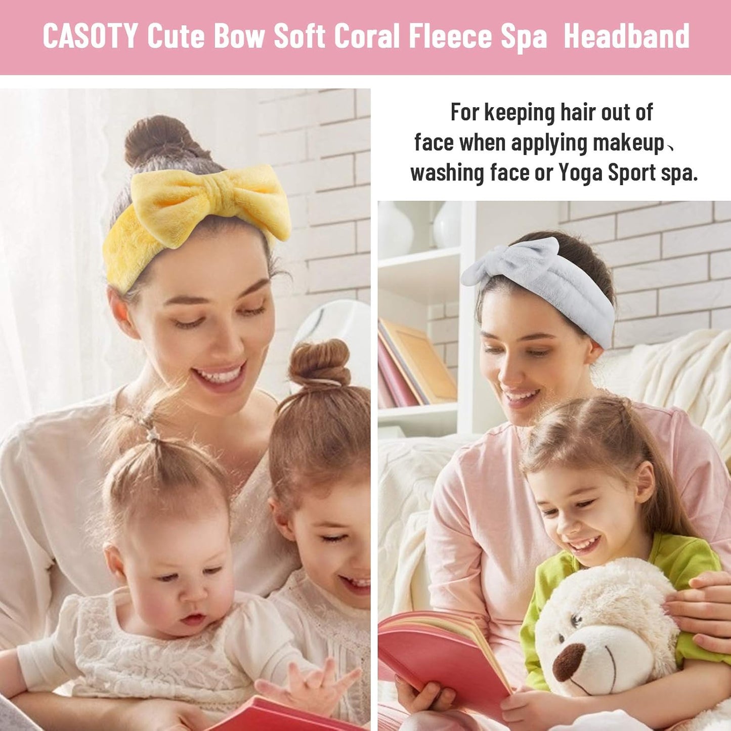 Casoty 6 Pieces Bow Hair Band Spa Headband for Washing Face Terry Cloth Makeup Headband for Face Washing Shower Skin Care Yoga Spa Party Supplies for Women Girls