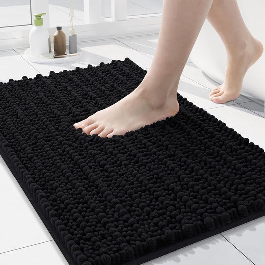Arotive Luxury Chenille Bathroom Rug Mat, Extra Soft Thick Absorbent Shaggy Bath Rugs, Non-Slip Machine Wash Dry, Plush Bath Mats for Bathroom, Shower and Tub, 24x16, Black