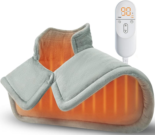 Heating Pad for Neck and Shoulder, Birthday Gifts for Men Women Dad Mom, Electric Weighted Heat Pad for Back Pain Relief, Christmas Gifts, Grey