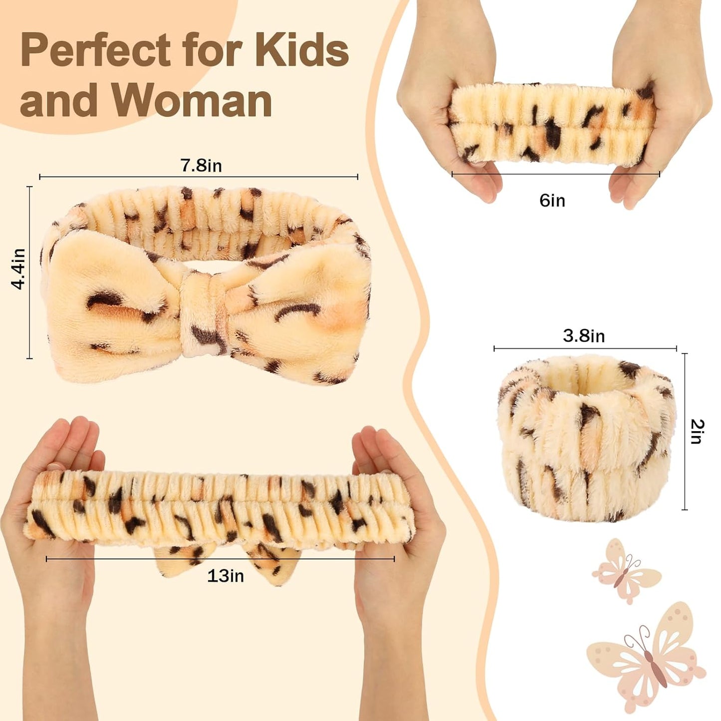 CAVETEE Spa Headband and Wristband Set, Spa & Makeup Fluffy Bow Headband Skincare Hair Band and Wristbands for Face Washing Shower & Yoga