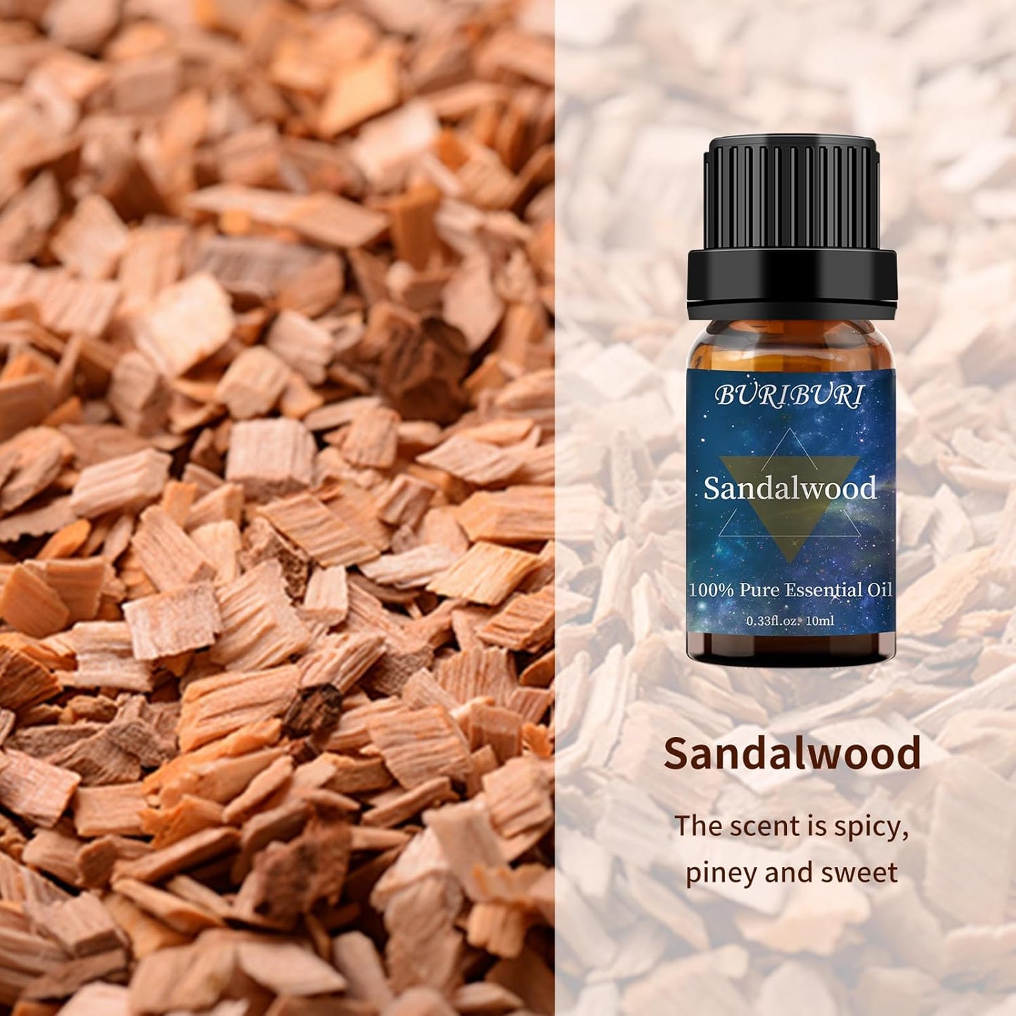 BURIBURI Sandalwood Oil Essential Oil and Coffee Essential Oil 10ml, 100% Pure Coffee Fragrance Oil for Diffuser, Massage
