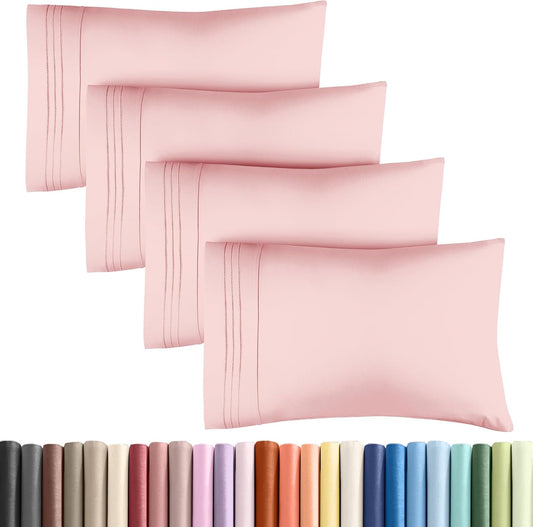 King Pillow Cases Set of 4 - Ultra Soft Hotel Quality Pillowcase Covers - Comfy, Cozy & Wrinkle Free - Shrinkage, Stain & Fade Resistant - Machine Washable Pillow Protectors - 4 Piece Set - Baby Pink