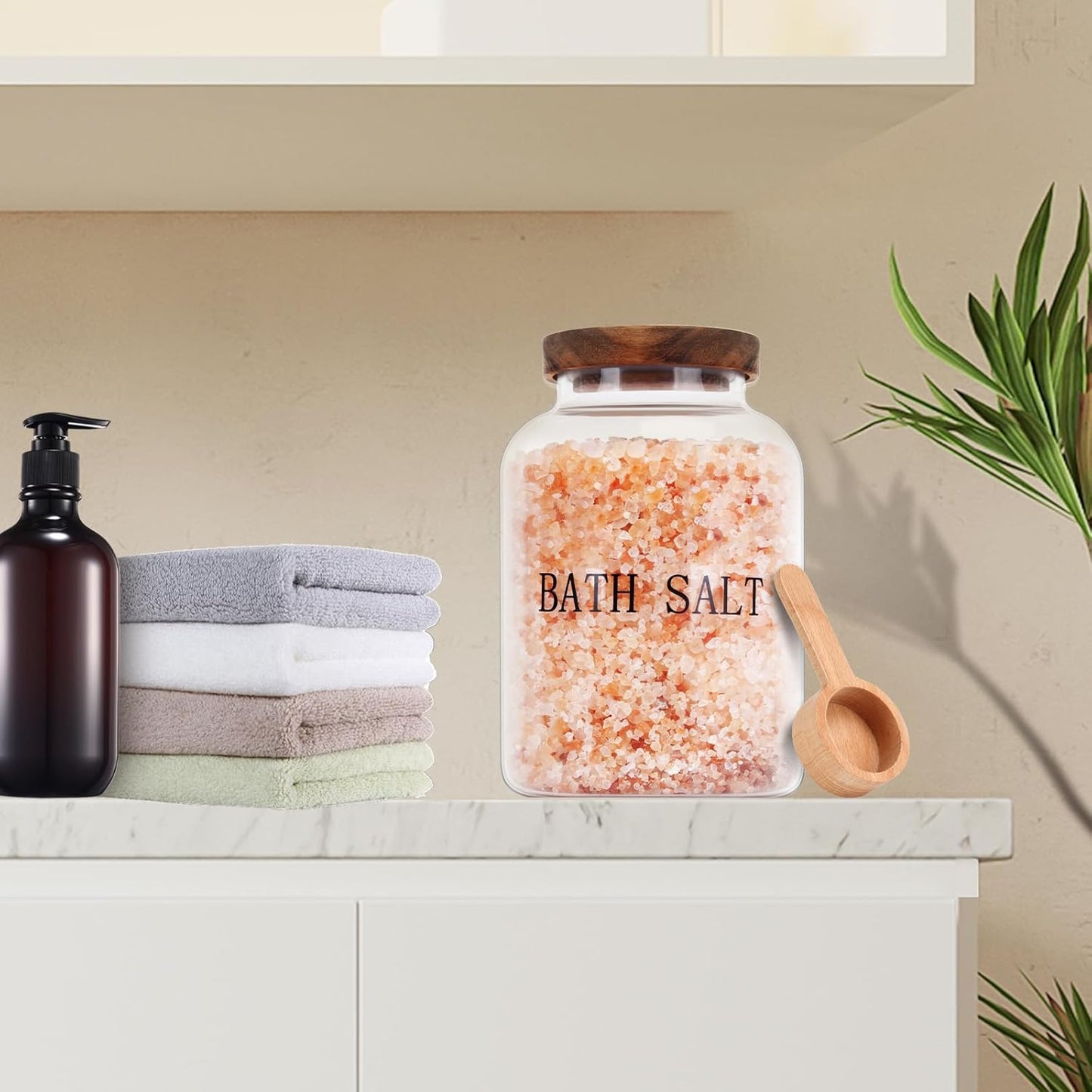74 oz Glass Bath Salts Jar,Bath Salt Container with Wooden Lid and Scoop,Bathroom Organizers and Storage,for Bathroom Bath Decor,Home Decor,Bathtub Accessories for Women
