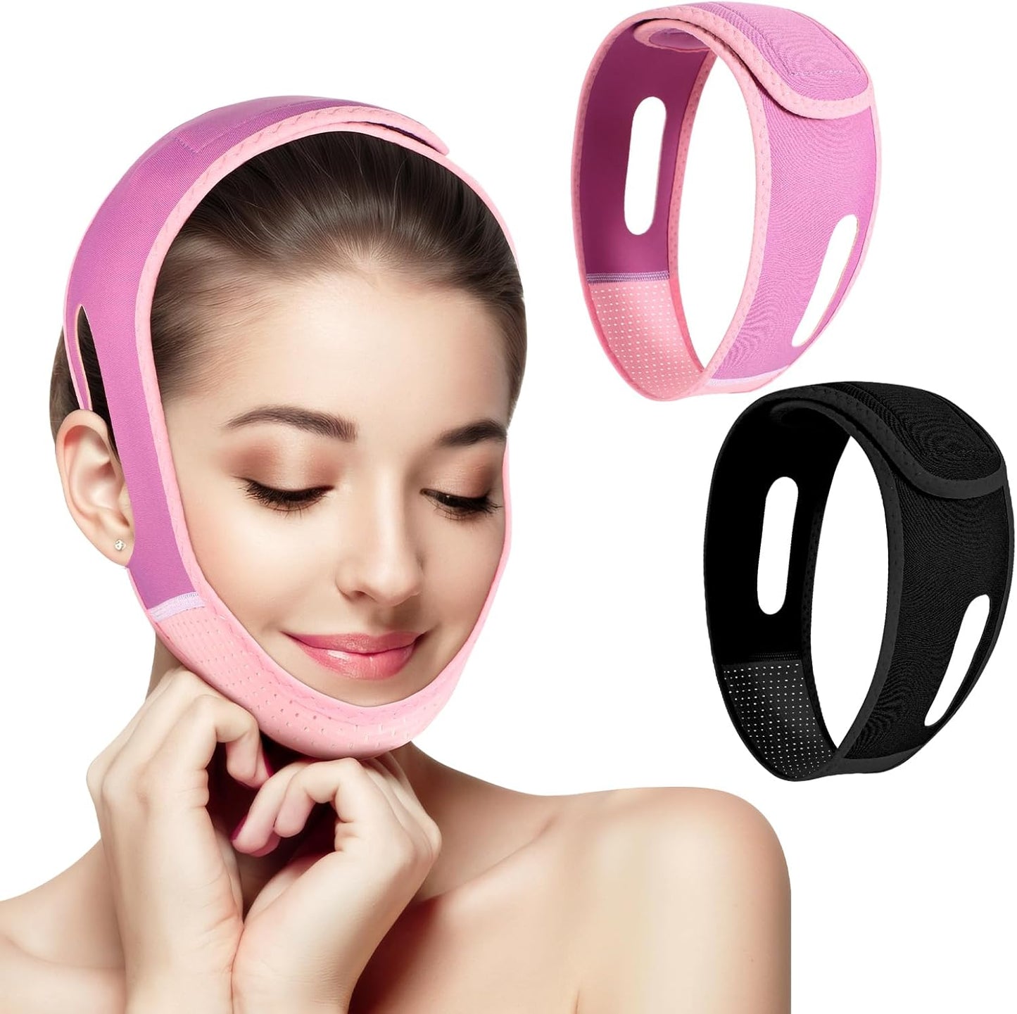 V Line Lifting Mask Chin Strap for Sleeping 2 Pcs, Adjustable Reusable Jaw Strap Face Lifting Belt Facial Slimming Straps Double Chin Reducer