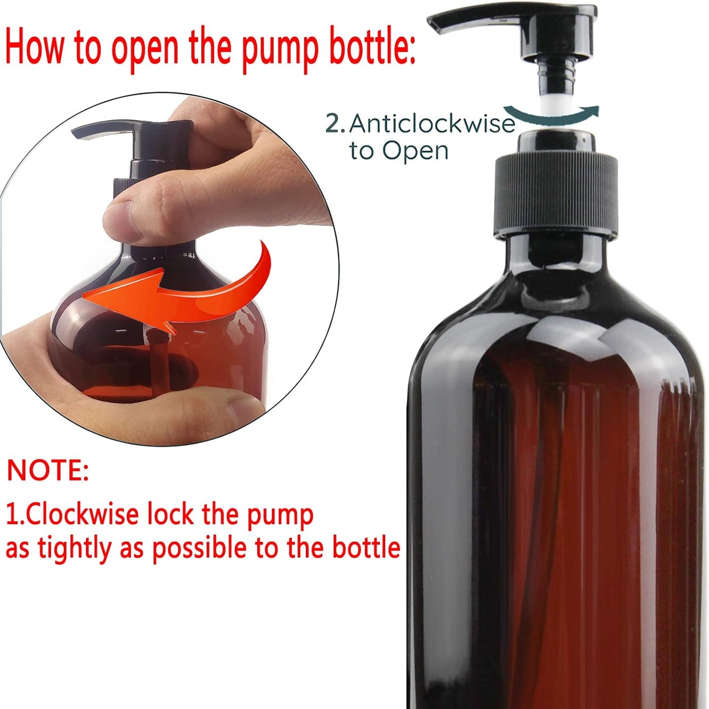 Empty Plastic Bottles with Pump Dispenser and Labels Included, Refillable Travel Containers for Hand sanitizer Shampoo Lotion, etc - BPA/Paraben Free, 500ml/16.9oz (Amber, 4 Pack)