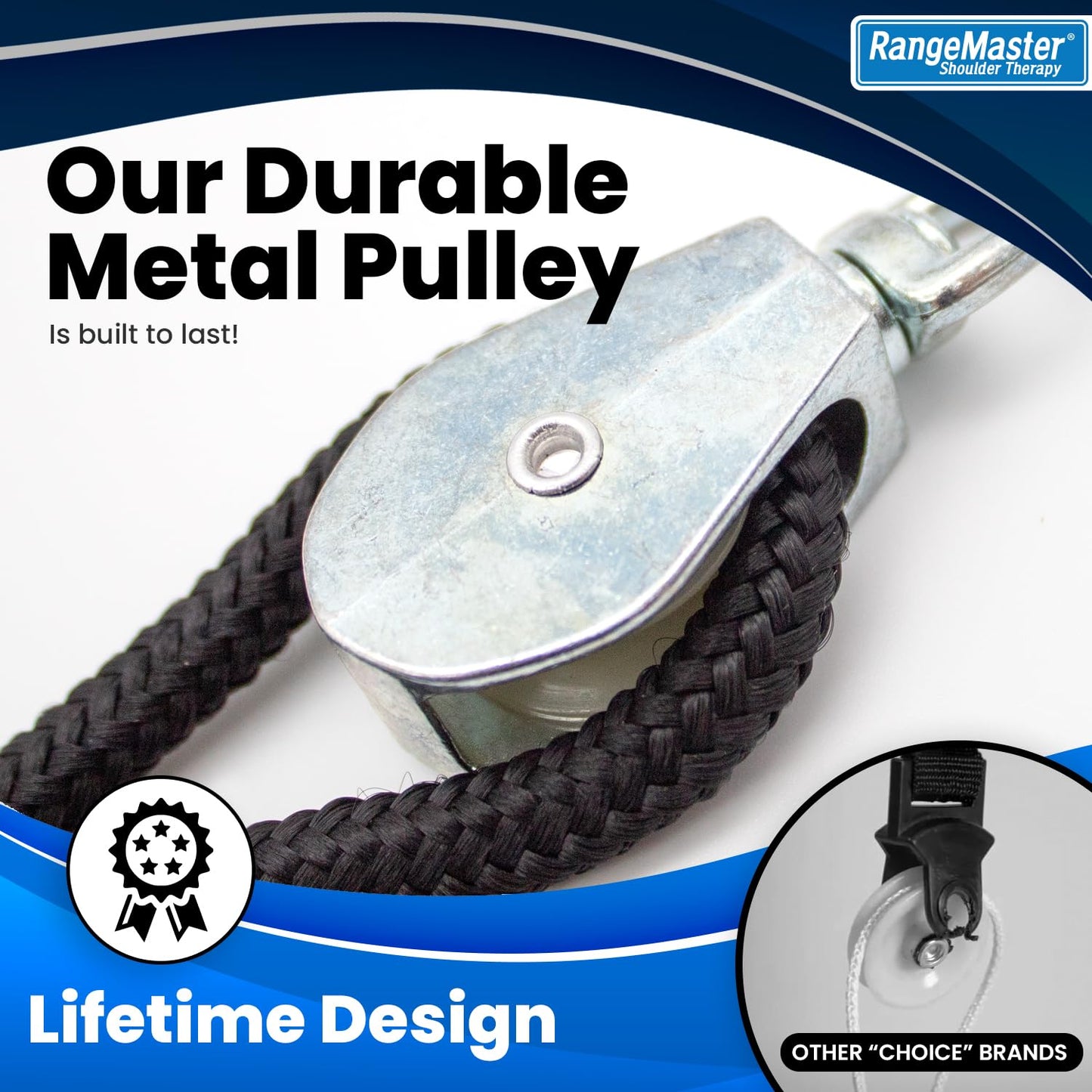 RangeMaster EconoRanger Shoulder Pulley for Over The Door Physical Therapy | Arm Rehab, Rotator Cuff and Surgery Recovery, Pulleys to Alleviate Shoulder Pain | Metal Bracket Door Attachment (Black)