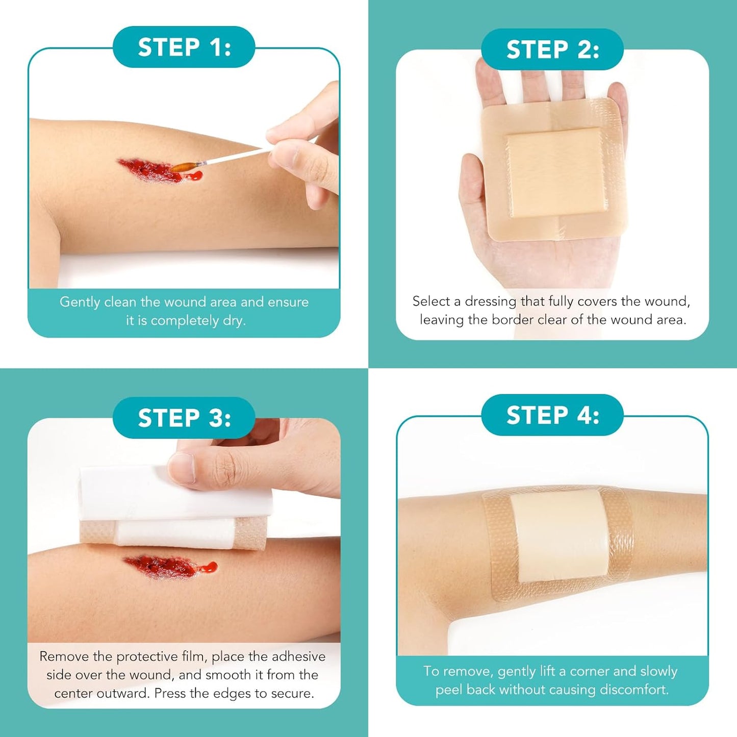 Silicone Foam Dressing Ag Sterile Wound Bandage with Waterproof Gentle Silicone Adhesive Border (5 Packs), 4"x 4" Breathable Ultra Absorbent Pads (4x4 Inch (Pack of 5))