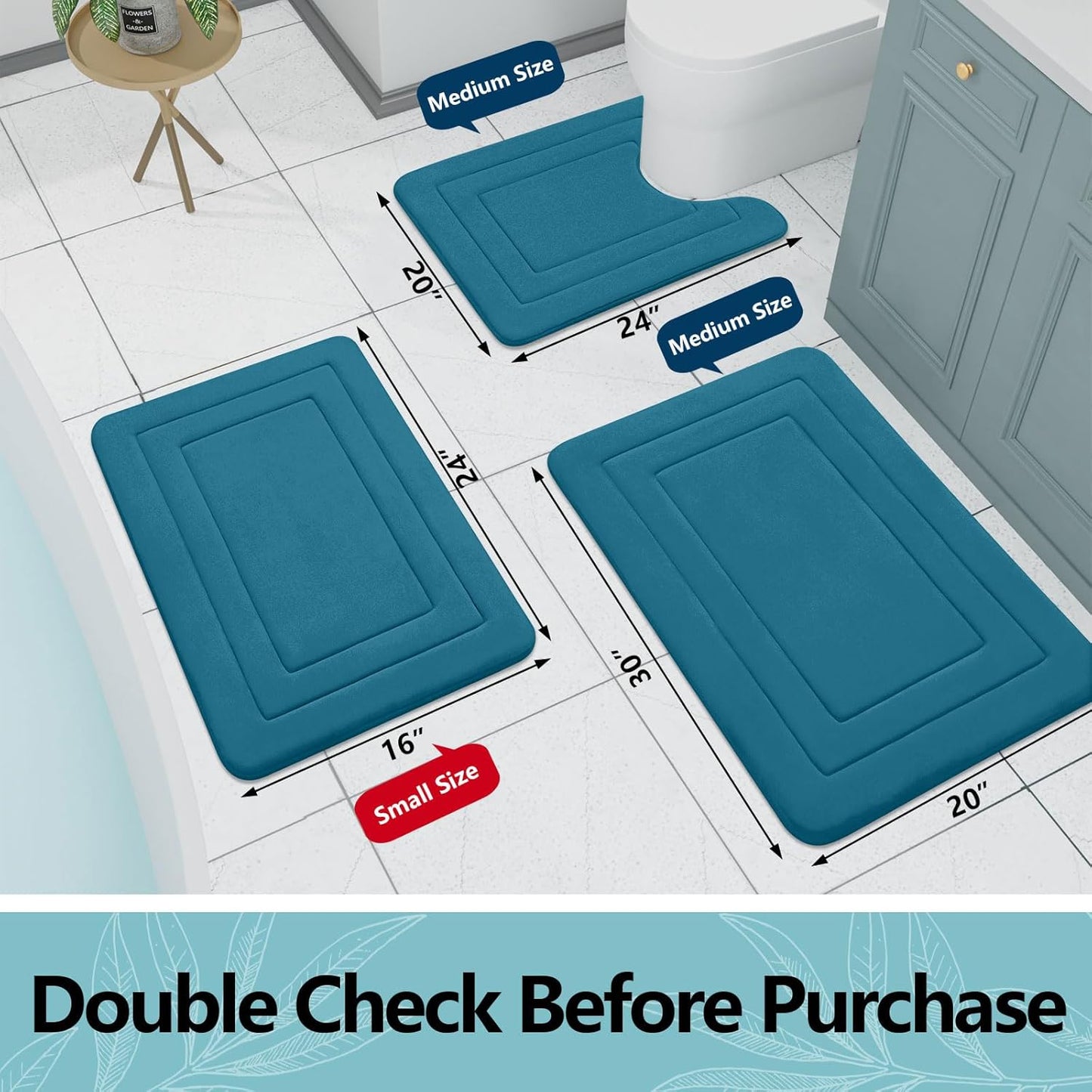 Arotive Memory Foam Bathroom Rug Mat 54x24, Ultra Soft and Absorbent Bath Mat, Machine Wash Dry, Comfortable Bath Rug Carpet for Bathroom Floor, Tub and Shower, Peacock Blue