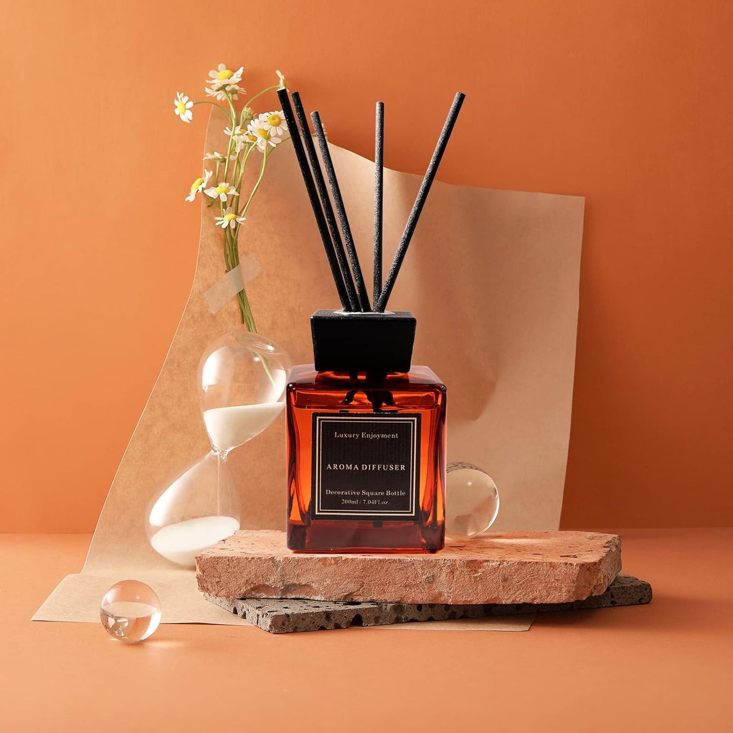 XEPTLE Long-Lasting Air Freshener, Fresh Freesia Pear Reed Diffuser, 7.04 oz, Eliminate Odor,Home/Bathroom/Bedroom/Livingroom/Office Decor - Orange