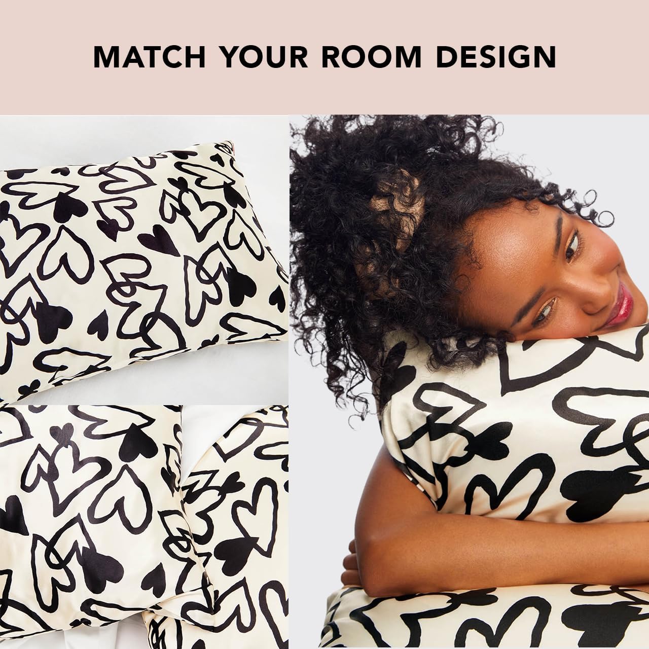 Kitsch Satin Pillowcase with Zipper for Hair & Skin, Softer Than Silk Pillow Cases Queen, Wrinkle-Free, Smooth and Cooling Satin Pillow Covers, Standard Size 19"x26" - Heart