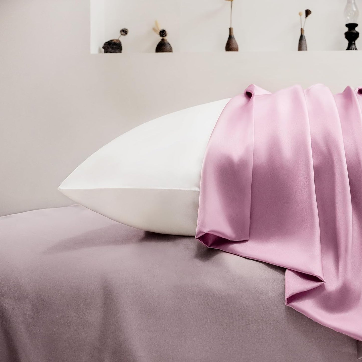 EXQ Home Silky Satin Pillowcase for Hair and Skin,Soft Cooling Pillow Cases Queen Size Set of 2 Satin Pillow Case with Envelope Closure Pink