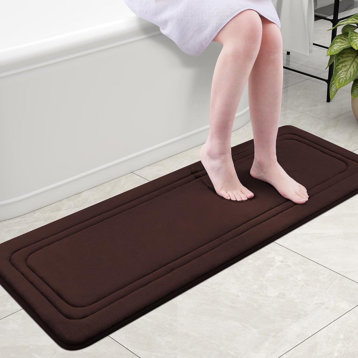 Grandaily Memory Foam Bath Mat Rug 47x17, Ultra Soft, Non-Slip and Absorbent Bathroom Rugs, Machine Wash Dry, Comfortable Bath Carpet for Bathroom Floor, Tub and Shower, Brown