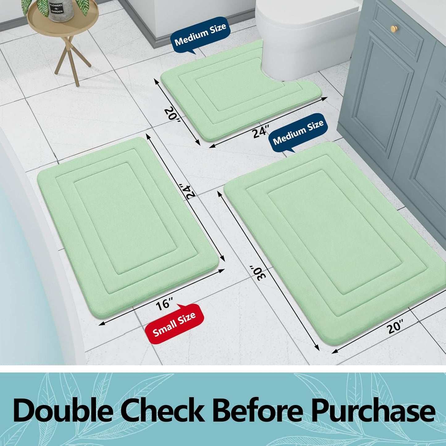 Arotive Memory Foam Bathroom Rug Mat 47x17, Ultra Soft and Absorbent Bath Mat, Machine Wash Dry, Comfortable Bath Rug Carpet for Bathroom Floor, Tub and Shower, Sage Green