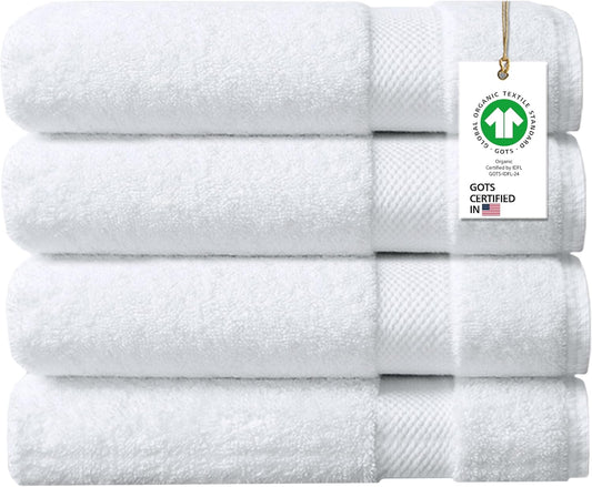 Delara 100% Organic Cotton Towels 650 GSM Plush Feather Touch Quick Dry Bath Sheet, Pack of 4 GOTS Certified, Oeko-Tex Green Certified, Organic Cotton Bath Sheet, 36"X70"