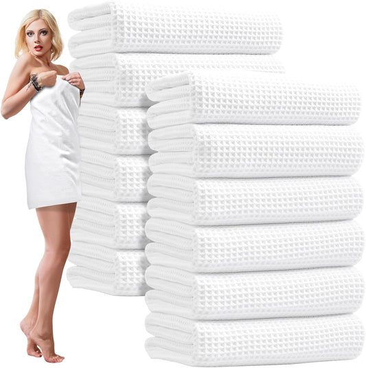 12 Pack Microfiber Bath Towels Bulk 27'' x 60'' Oversized Size Bath Towel Highly Absorbent Extra Large Soft Drying for Shower Beach Salon Winter Sport Spa Gym (Square,White)