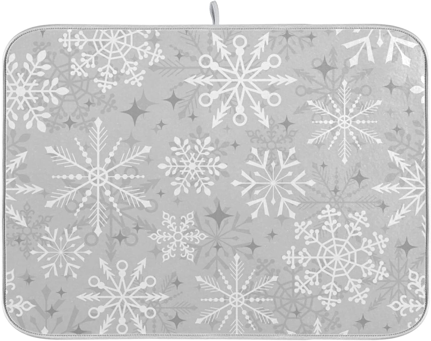 Christmas Silver Snowflake Microfiber Dish Drying Mat 18'' x 24'' for Kitchen Counter Drying Pad Dish Drainer Mats Absorbent Dish Draining Mat Extra Large