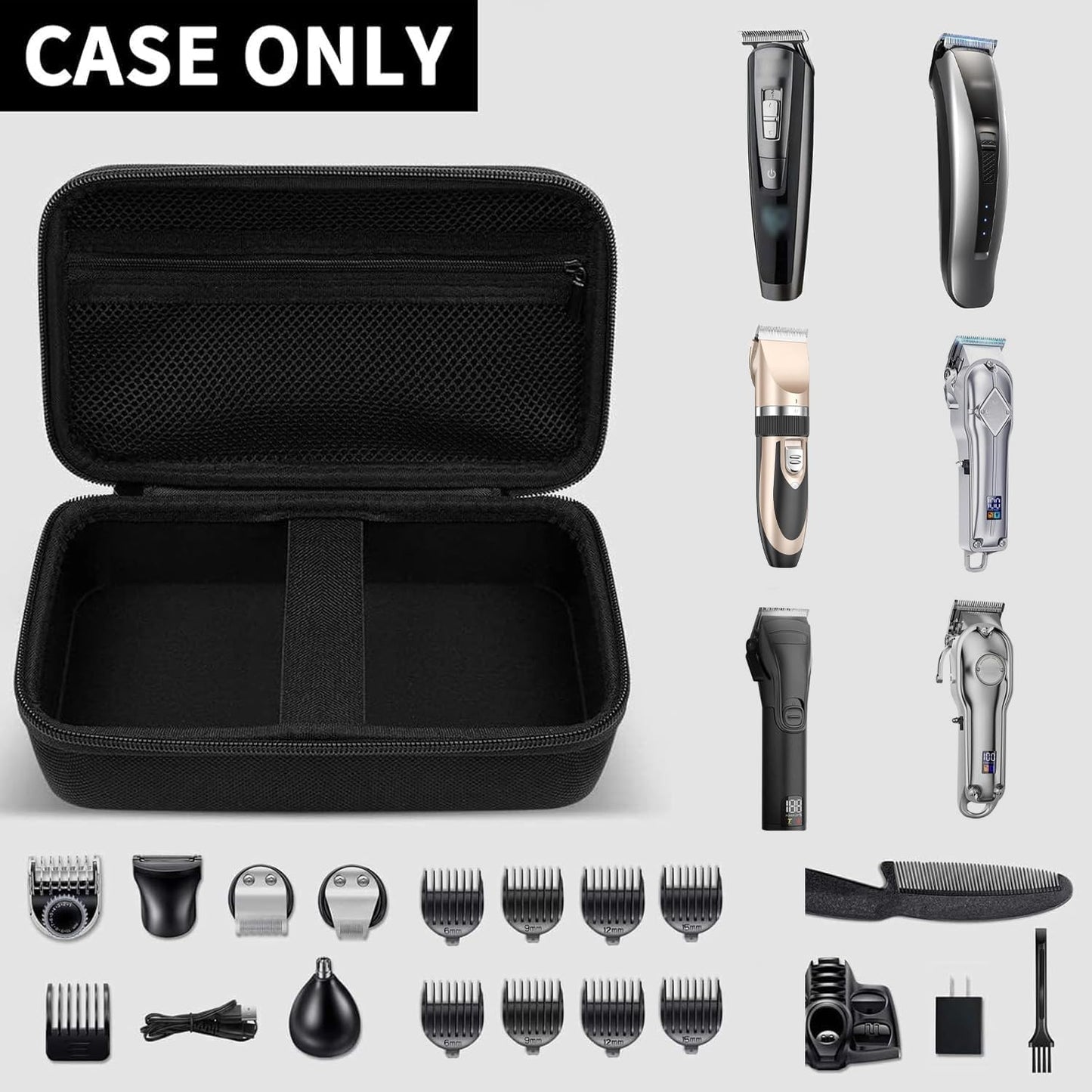 Case for Hatteker/for oneisall/for Ufree/for Novah Hair Clipper, Beard Trimmer Organizer Storage for Men Hair Cutting Kit Precision Shaver, with Inner Net Bag for Grooming Kit (Case Only)