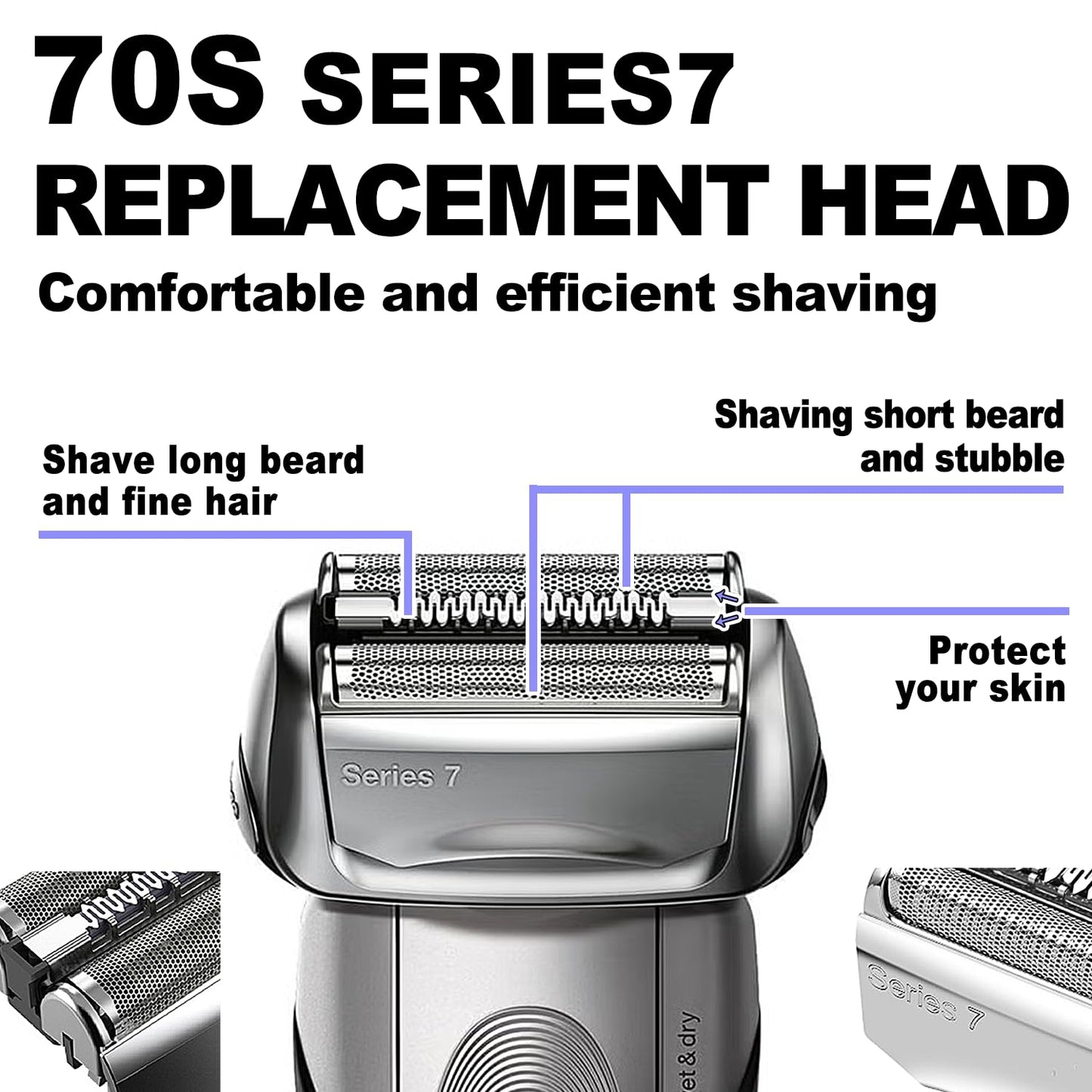 70S 2PCS, Series 7 Electric Shaver Replacement Head Compatible, 70S Replacement Electric Shaver Heads for Men Razor Shaving Blades Fit for Braun Series 7: 720cc, 730cc, 735s, 750cc, 760cc, 790cc