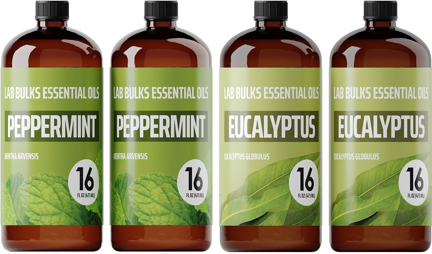 Bundle of Peppermint and Eucalyptus Essential Oils, 16 oz Bottles, for Diffusers, Home Care, Candles, Aromatherapy