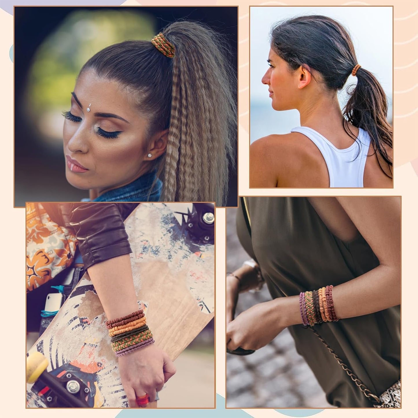 Hair Tie Bracelet, 10Pcs Boho Hair Ties For Girls and Women, Elastic Hair Ties, Hair Bands For Ponytails, Ponytail Holder For Daily Life, Sport, Cooking, Working