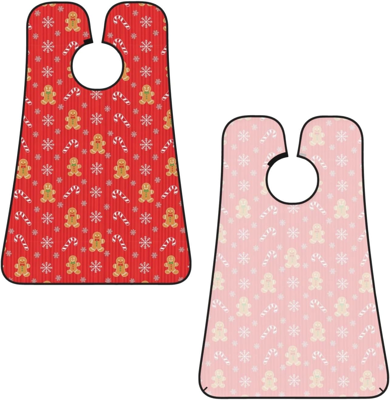 Non-Stick Beard Bib for Shaving, Christmas Red Gingerbread Cookies Candy Canes Shave Bib, Waterproof Hair Catcher with Suction Cups, Grooming Apron Men Husband