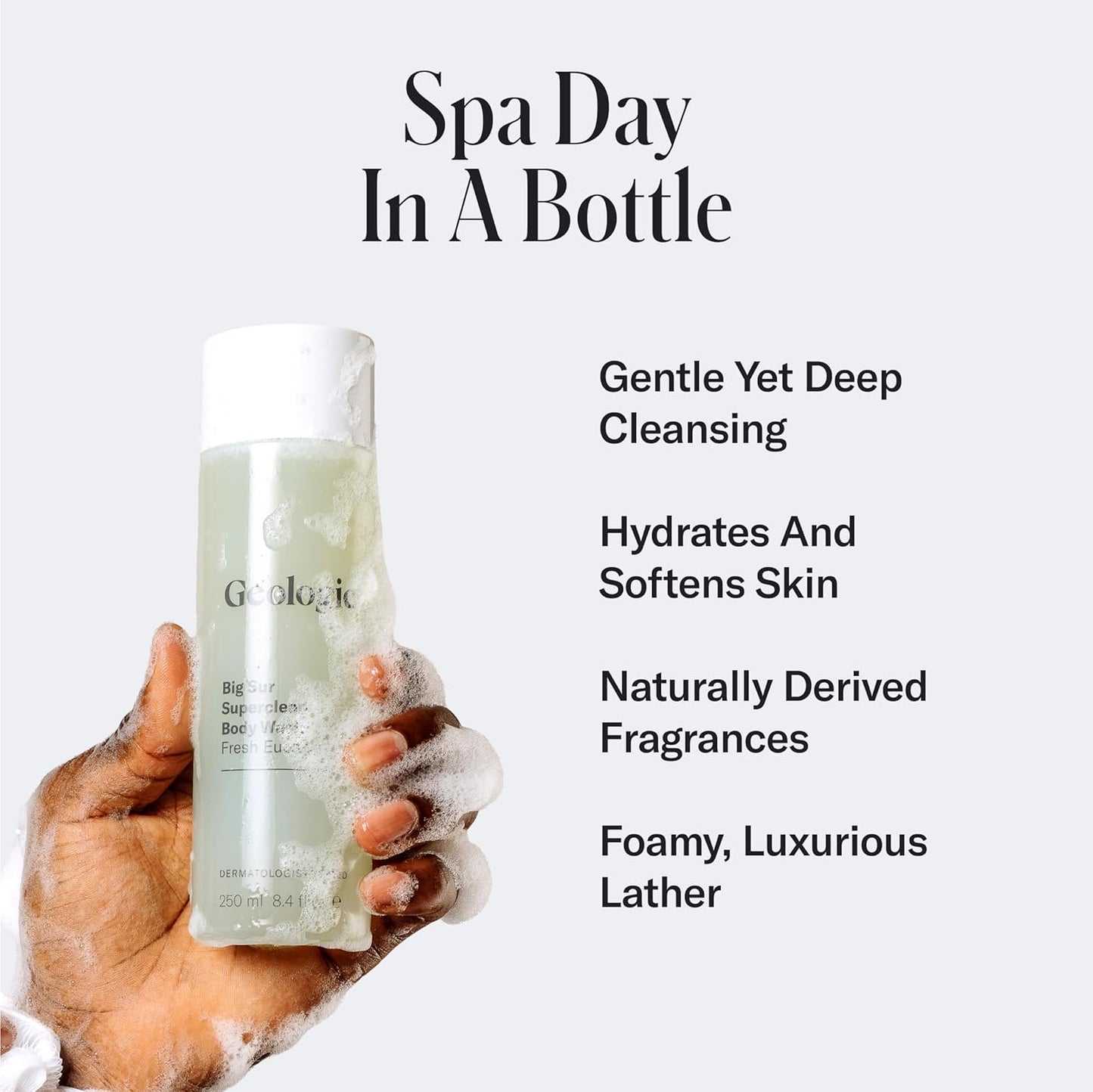 Geologie Big Sur Fresh Eucalyptus Superclean Body Wash | Deep Cleansing Fresh Eucalyptus Shower Gel for Men & Women | All-Natural Clean & Hydrating Derm-Grade Formula | 8.4 fl oz Bottle