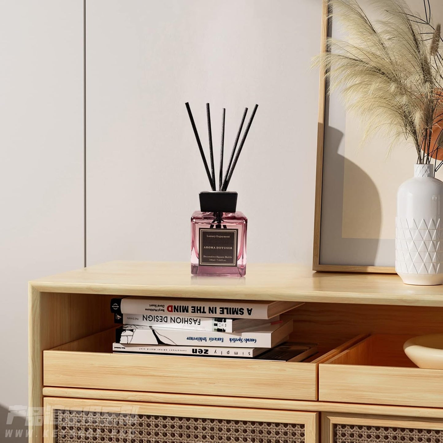 XEPTLE Jasmine Breeze Reed Diffuser Set, Eliminate Odors 7.04 oz, Air Freshener with 5 Reusable Sticks Home Fragrance for Bedroom, Scent Diffuser - Purple