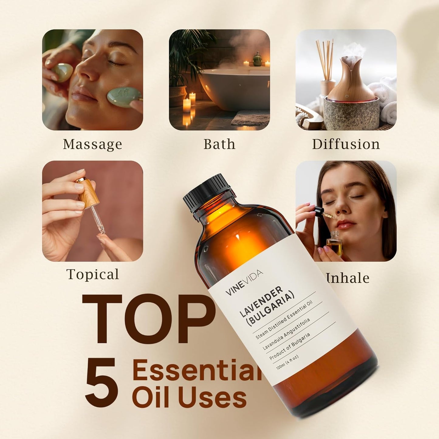 VINEVIDA Lavender Essential Oil 4 oz - Undiluted Lavender Oil - DIY Candle Scents for Candlemaking - Bulk Essential Oil for Soap Making Safe for Skin