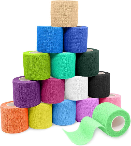 FriCARE Self Adhesive Bandage Wrap, Medical Tape in First Aid Kit, Cohesive Bandages for Wounds Sport Vet, 2 Inches X 5 Yards 16 Rolls, Glowing