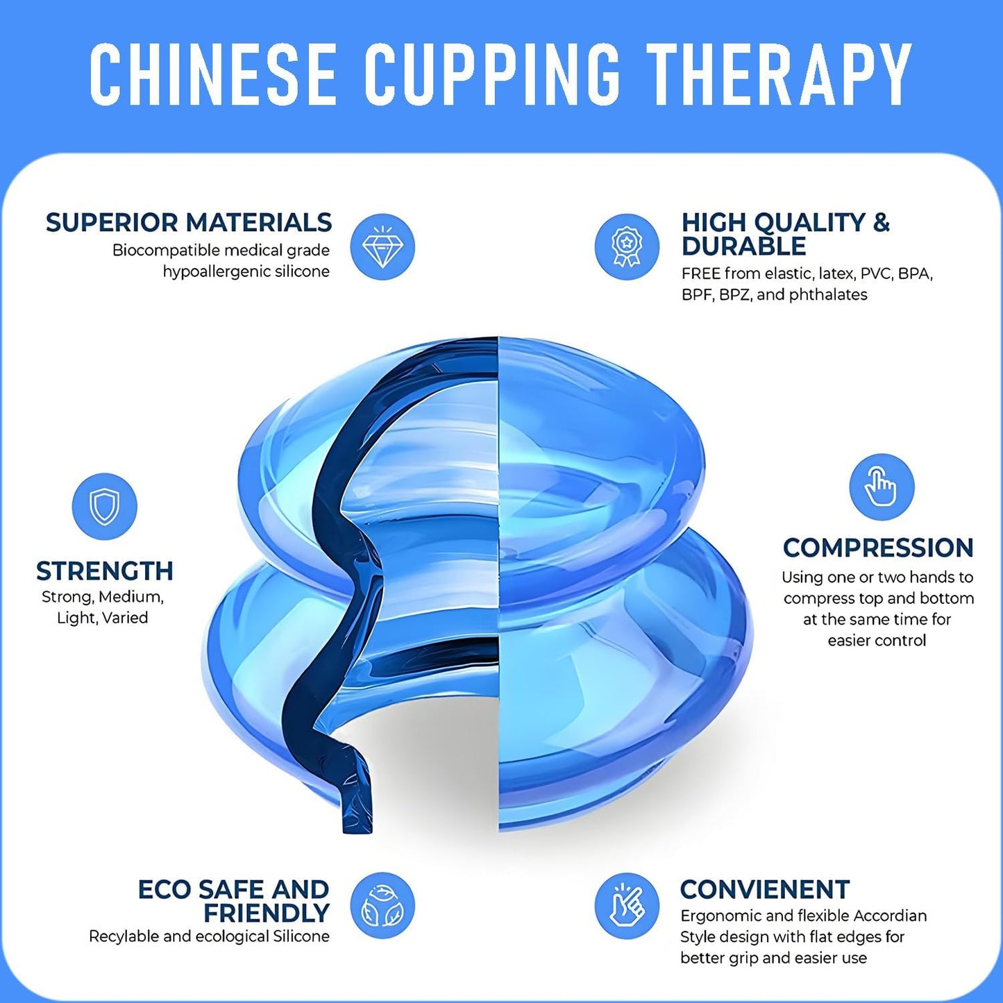 Silicone Cupping kit for Massage Therapy, Professionally Massage Cup for Body Sculpt Cup (Blue, L*2 Cups)