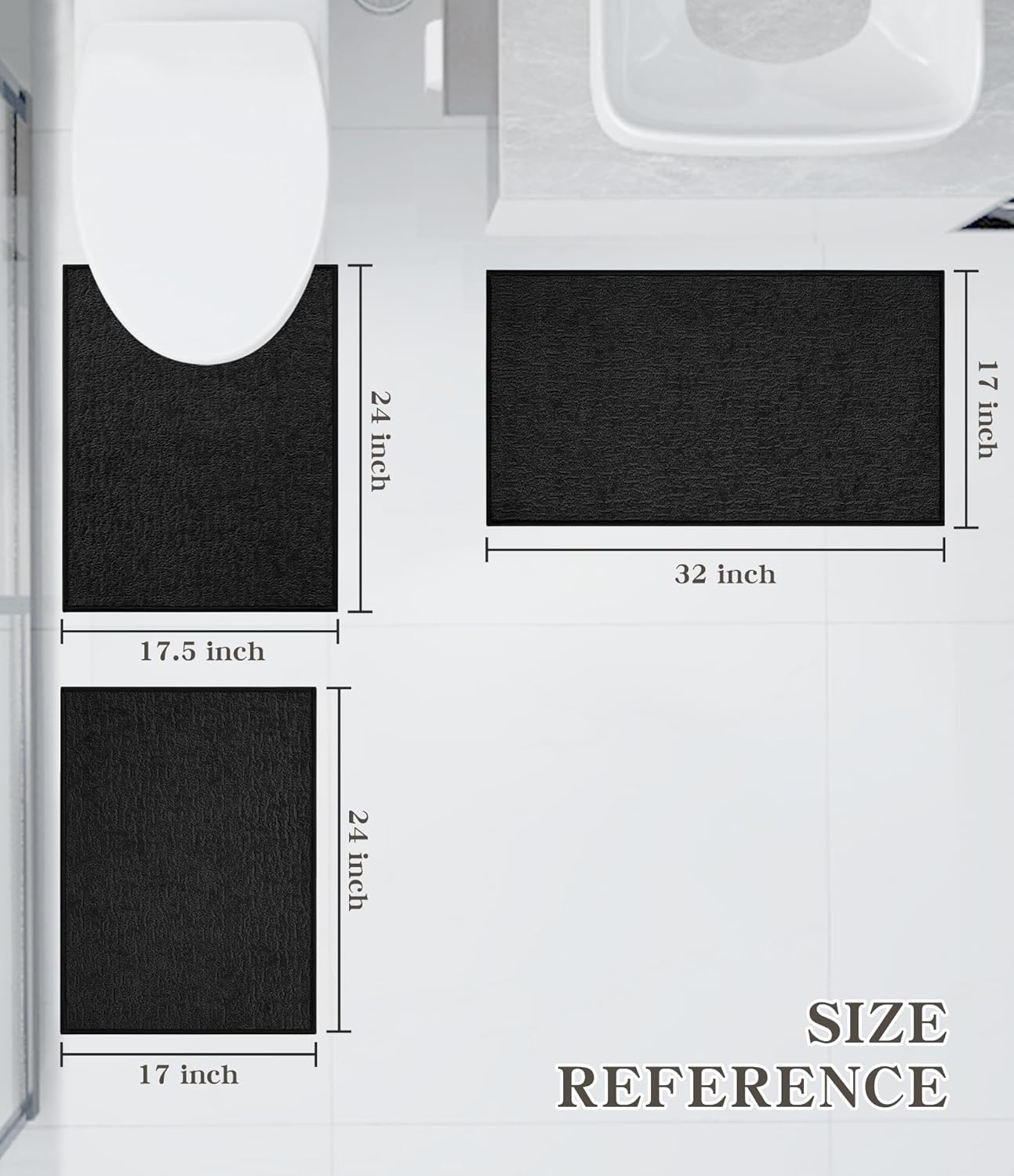 chakme Bathroom Rug Sets 3 Piece, Ultra Thin Bath Mat Quick Dry Bath Mat, Absorbent Bath Mat for Bathroom Non Slip Machine Washable, (Black)